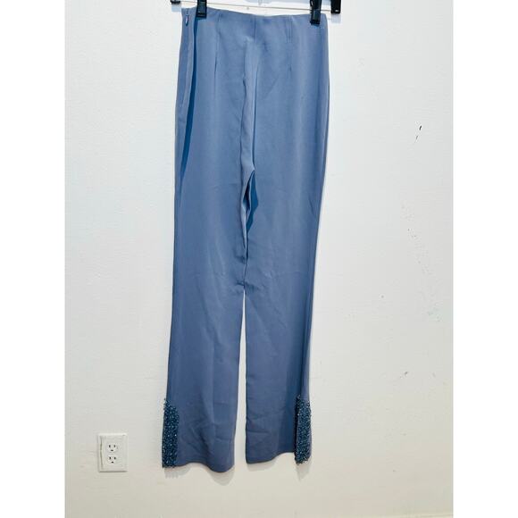 NWT CINQ Á SEPT Slate Blue Beaded Embellished Split Seam Kayden Pant Size 0 - Picture 12 of 12